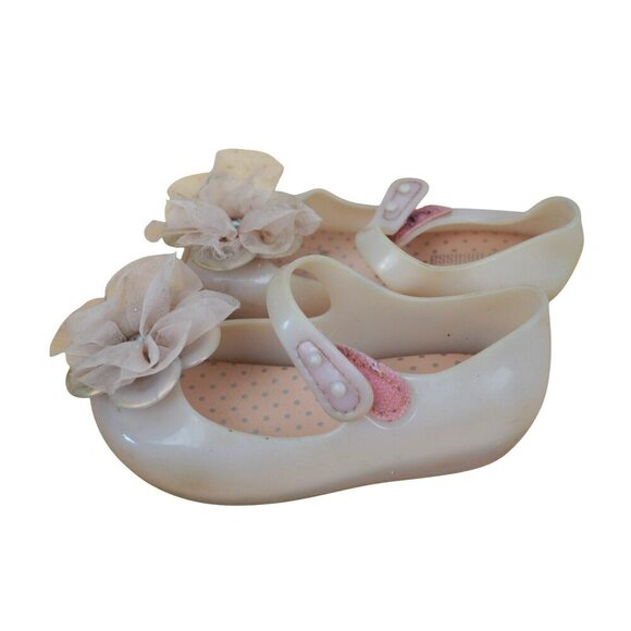 Mini Melissa Ultras Girls Mary Jane‎ Jelly Shoes With Flowers Size 7 - Picture 3 of 5
